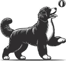 A black and white drawing of a dog with a ball vector