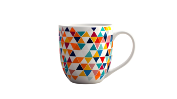 A coffee mug with colorful triangles on it png