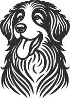 A dog's head is shown in a black and white drawing vector
