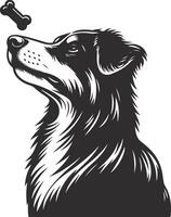A black and white drawing of a dog with a bone in its mouth vector