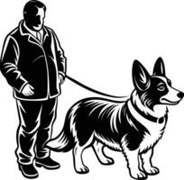A man with a dog on a leash vector