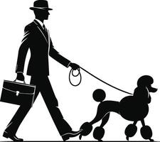Silhouette of a man walking a poodle with a briefcase vector