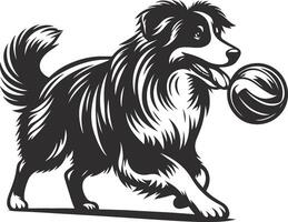 A black and white drawing of a dog with a ball vector
