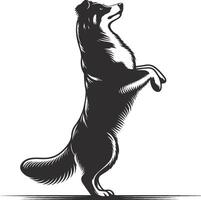 A black and white drawing of a dog standing on its hind legs vector