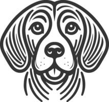 A dog's head is shown in a black and white drawing vector