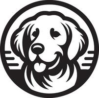 A dog head in a circle with a black and white background vector