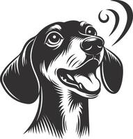 A black and white illustration of a dog with a speech bubble vector