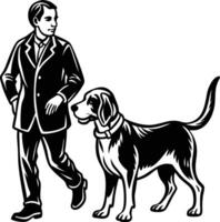 A man in a suit and tie walking with a dog vector