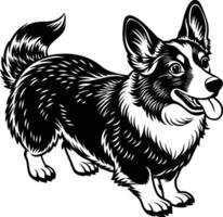 A black and white drawing of a corgi dog vector