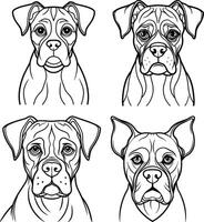 Four different dog faces, one with a black nose and one with a white nose vector