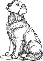 A dog sitting and looking up at the sky coloring page vector