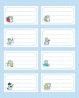 Printable daily plan with cute unicorn with rainbow color. Blue name tag or memo unicorn items vector