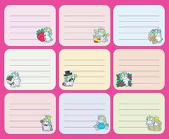 Printable daily plan with cute unicorn with rainbow color. Memo or name tag for kids vector