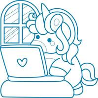Printable outline Unicorn templates for coloring children's book. Unicorn with notepad do homework vector