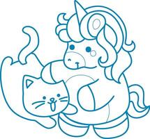 Printable outline Unicorn templates for coloring children's book. Unicorn with kitty vector