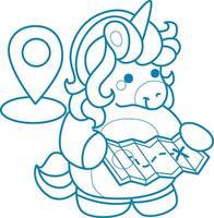 Printable outline Unicorn templates for coloring children's book. Unicorn open the map vector
