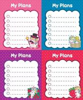 Printable daily plan with cute unicorn with rainbow color. My plans with column and row unicorn icons vector