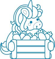 Printable outline Unicorn templates for coloring children's book. Unicorn bring a lot of carrots vector