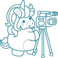 Printable outline Unicorn templates for coloring children's book. Unicorn with camera vector