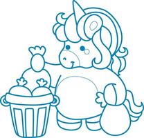 Printable outline Unicorn templates for coloring children's book. Unicorn throw a garbage vector