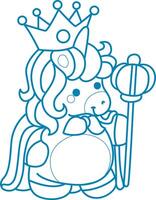 Printable outline Unicorn templates for coloring children's book. Unicorn wearing a prince costume vector