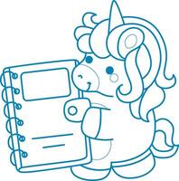 Printable outline Unicorn templates for coloring children's book. Unicorn bring a big notebook vector