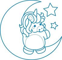 Printable outline Unicorn templates for coloring children's book. Unicorn in the moon vector
