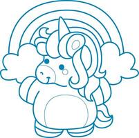 Printable outline Unicorn templates for coloring children's book. Unicorn in front of rainbow vector