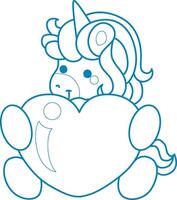 Printable outline Unicorn templates for coloring children's book. Unicorn hugging a big heart vector