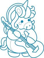 Printable outline Unicorn templates for coloring children's book. Unicorn playing a guitar vector