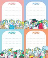 Printable daily plan with cute unicorn with rainbow color. Memo in the variation unicorn vector