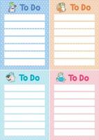 Printable daily plan with cute unicorn with rainbow color. To do notes with column and variation of color vector