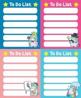 Printable daily plan with cute unicorn with rainbow color. To do list with column and blue pink color vector