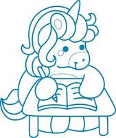 Printable outline Unicorn templates for coloring children's book. Unicorn do homework in the table vector