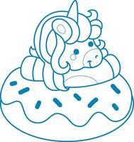 Printable outline Unicorn templates for coloring children's book. Unicorn in the middle of doughnut vector