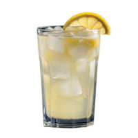 A glass of lemonade with ice cubes and a lemon slice on top png