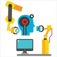 Robot Working time, robot set logo icon Technology Transaction Future vector