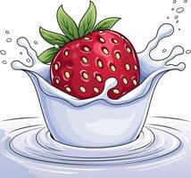 A strawberry is splashing into a bowl of water vector