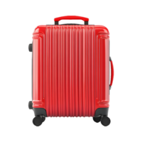 Bold Red Suitcase with Wheels Isolated on Transparent Background Ideal for Travel Product Ads, Summer Journey Graphics, and Luggage Promotions png
