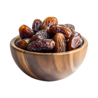 Premium Quality Dates in Wooden Bowl Cutout, Isolated on Transparent Background Ideal for Creating Rustic Product Banners, Social Media Posts, and Covers png