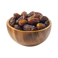 Glossy Dates in Wooden Bowl Cutout, Isolated on Transparent Background Great for Creating Attractive Product Promotions, Covers, and Social Media Posts png