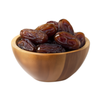 Elegant Premium Dates in Wooden Bowl Isolated on Transparent Background Great for Designing Rustic Product Banners, Social Media Posts, and Marketing Covers png