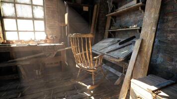 Old carpentry workshop filled with vintage tools and a rustic rocking chair video
