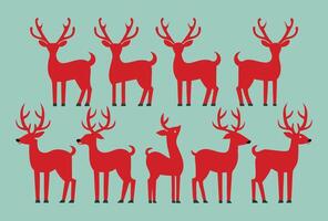 A group of red deer standing in a row vector