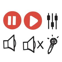 a set of icons that include a microphone, speaker, and a play button vector
