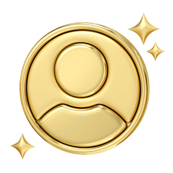 d'oro utente icona, un' scintillante, tridimensionale oro icona di un' utente, ornato con scintillante stelle, evoca un' senso di prestigio, valore, e premio servizio, 3d interpretazione png