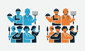 People of different professions together outline illustration, People of different professions, worker of different profession, workers, labor day, workers day, professional workers vector