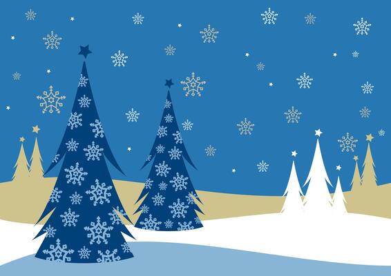 Winter Christmas background with pine trees in a snowy landscape. Winter season Xmas landscape with silhouette of trees.