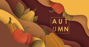 Autumn background with 3D paper cut layers vector