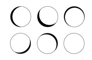 Illustration depicts a series of circles with varying crescent shadows, resembling moon phases vector